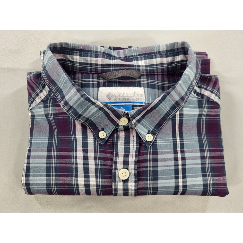 Columbia Men's Purple Green Plaid Long Sleeve Casual Shirt Sz XL Tall - Picture 1 of 9